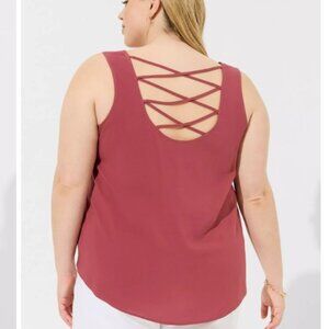 Torrid Brand Challis Back Criss Cross Tank NWT Size 2 Maroon